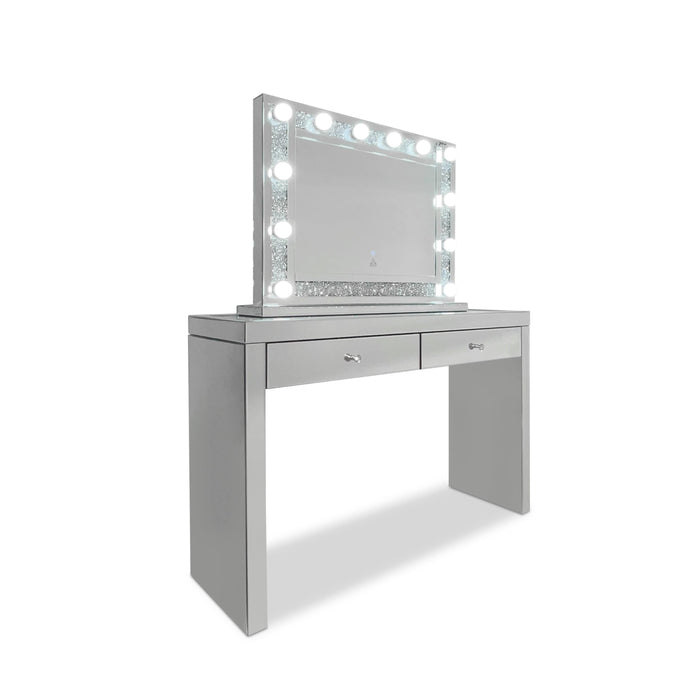 Table coiffeuse hollywoodienne avec lumière - cristal blanc par palais de luxe