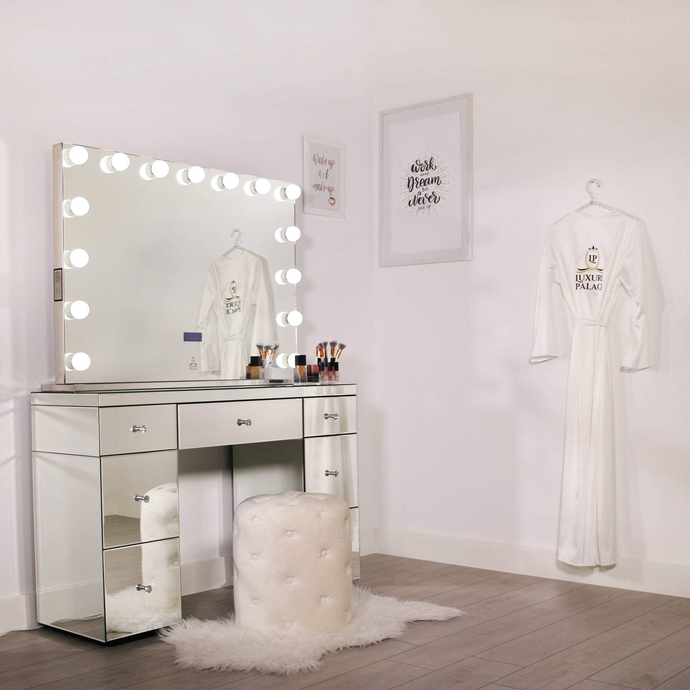 Table coiffeuse hollywoodienne avec lumière - Vanity Backstage - Rose –